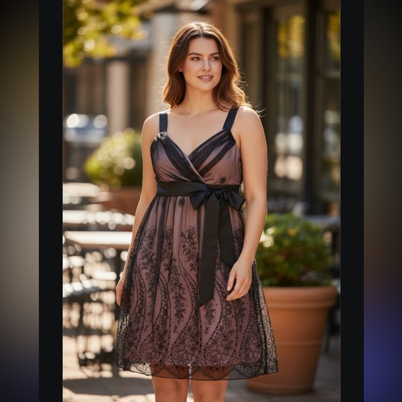 Torrid Black & Mauve Sheer Lace Maxi Dress Formal